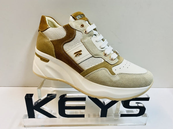 Keys 9047 sneakers donna in tessuto e pelle bianco/cuoio