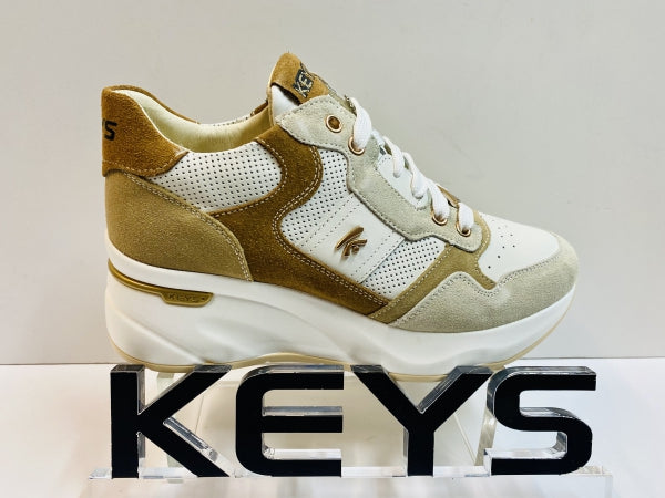 Keys 9047 sneakers donna in tessuto e pelle bianco/cuoio