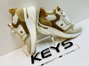 Keys 9047 sneakers donna in tessuto e pelle bianco/cuoio