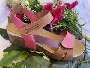 Sabatini 2412 - Sandalo Con Inserto In Memory E Doppio Velcro - Crazy Fuxia/Camel