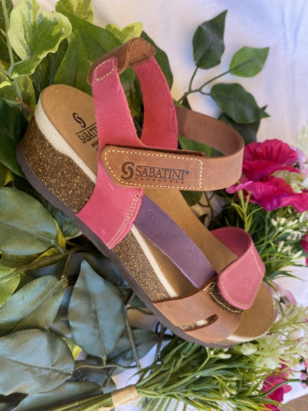 Sabatini 2412 - Sandalo Con Inserto In Memory E Doppio Velcro - Crazy Fuxia/Camel