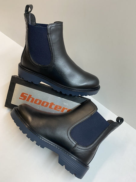 Shooters S22761-01 stivaletto chelsea donna in pelle nero con elastico blù