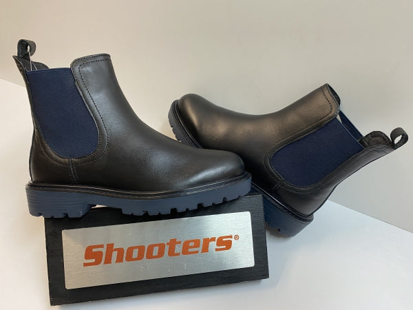 Shooters S22761-01 stivaletto chelsea donna in pelle nero con elastico blù