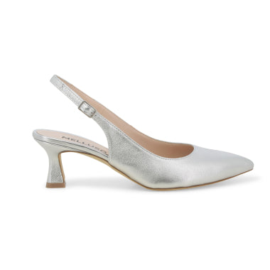 Melluso D166W décolleté donna slingback in pelle laminato argento