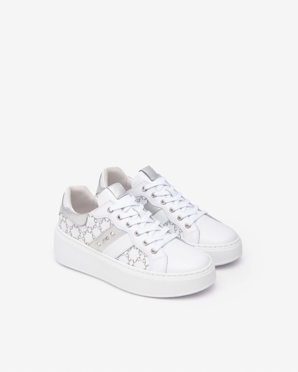 Nero Giardini E513080D Sneakers Donna in Pelle e Materiale Tecnico bianco