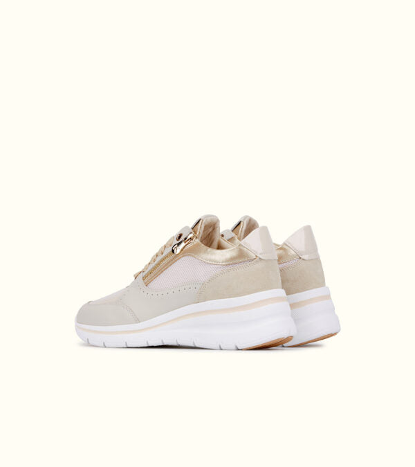 Keys K-10603 sneakers donna in pelle e tessuto beige/gold