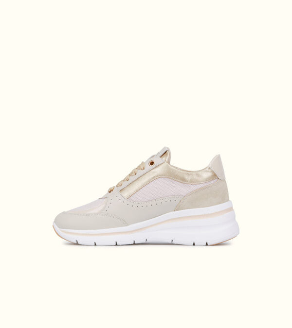 Keys K-10603 sneakers donna in pelle e tessuto beige/gold