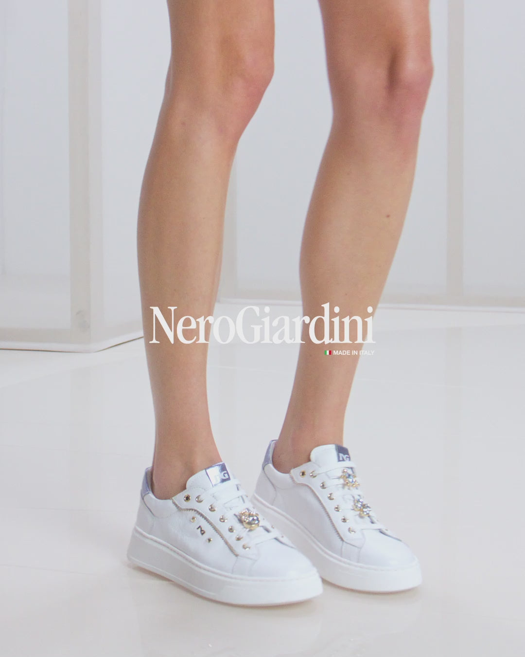 Nero Giardini E513060D Sneakers Donna in Pelle e Materiale Tecnico bianco