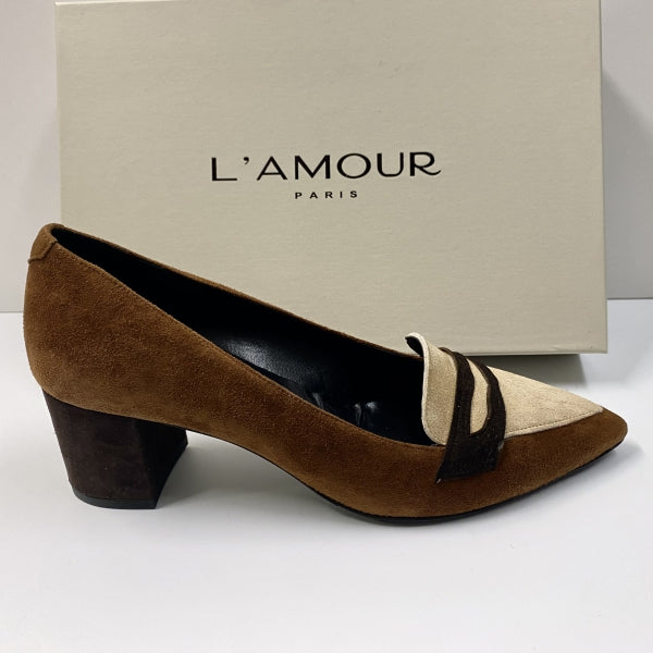 L'AMOUR 119 DECOLLETE IN CAMOSCIO CUOIO E MASCHERINA BEIGE/MORO