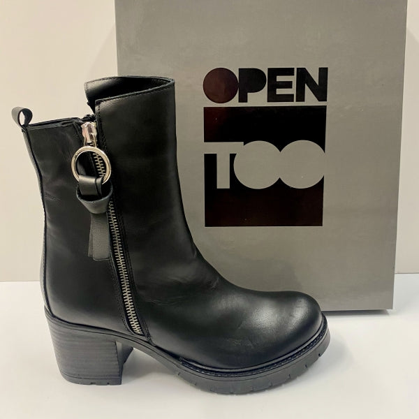 OPEN TOO A75 STIVALETTO CON ZIP IN PELLE NERO