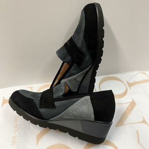 CONFORT 2323 MOCASSINO DONNA CON ZEPPA BICOLORE IN PELLE SCAMOSCIATA NERO/GRIGIO