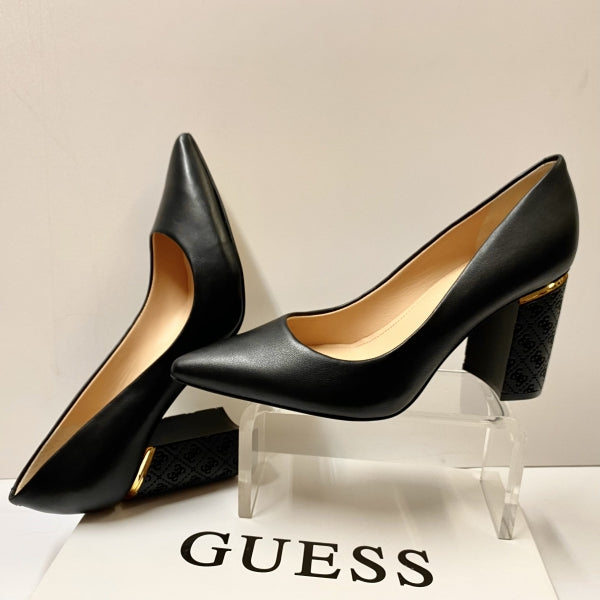 GUESS FL5PIA DECOLLETE IN PELLE NERO CON TACCO STAMPA 4G LOGO SUL TACCO