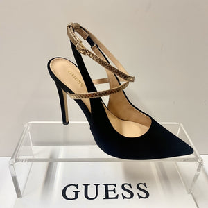 GUESS FL5AMZ SLINGBACK IN PELLE SCAMOSCIATA NERO CON CINTURINO DORATO