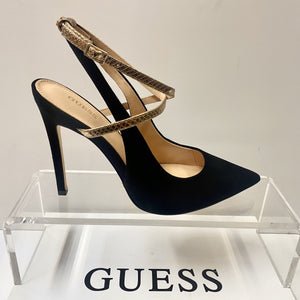 GUESS FL5AMZ SLINGBACK IN PELLE SCAMOSCIATA NERO CON CINTURINO DORATO