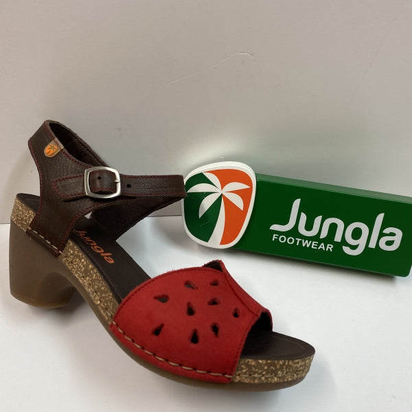 JUNGLA 7862 SANDALO MONOFASCIA ROSSO CON CINTURINO MORO