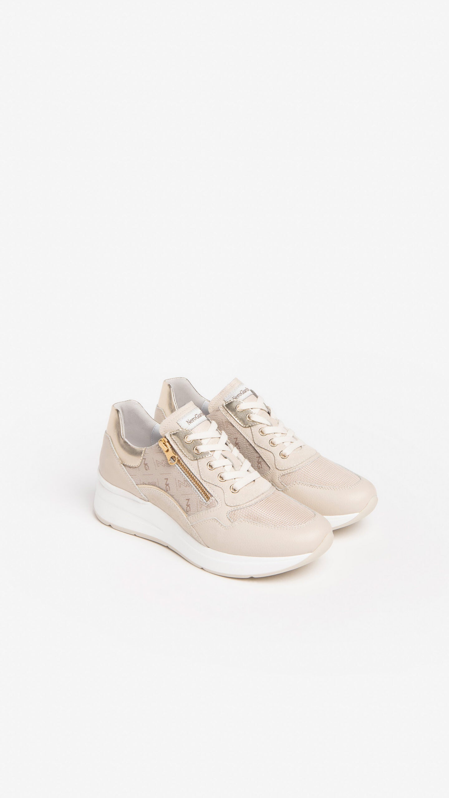 NERO GIARDINI E306450D SNEAKERS IN PELLE E CAMOSCIO BEIGE