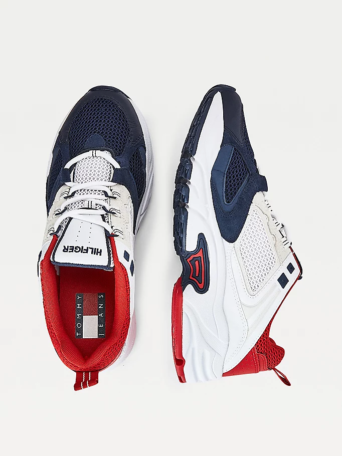 TOMMY HILFIGER EM727 SNEAKERS RÉTRO CON MIX DI TEXTURE RED/WHITE