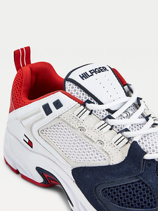 TOMMY HILFIGER EM727 SNEAKERS RÉTRO CON MIX DI TEXTURE RED/WHITE