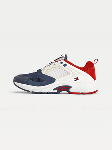 TOMMY HILFIGER EM727 SNEAKERS RÉTRO CON MIX DI TEXTURE RED/WHITE