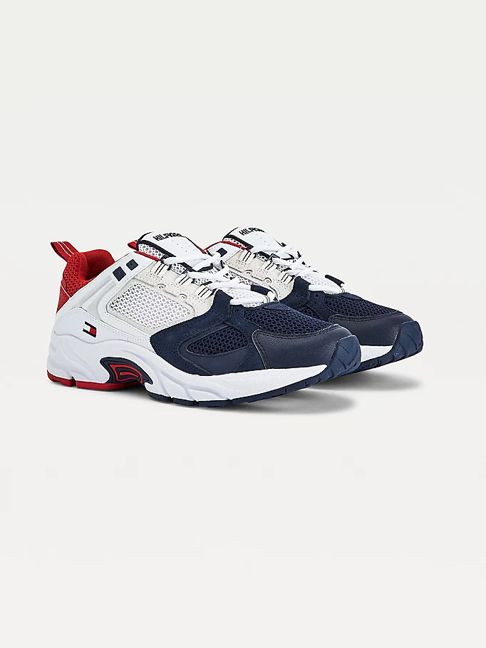 TOMMY HILFIGER EM727 SNEAKERS RÉTRO CON MIX DI TEXTURE RED/WHITE